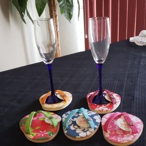 Hawaiian Print Wine Glass Coasters.  Slipper Shape